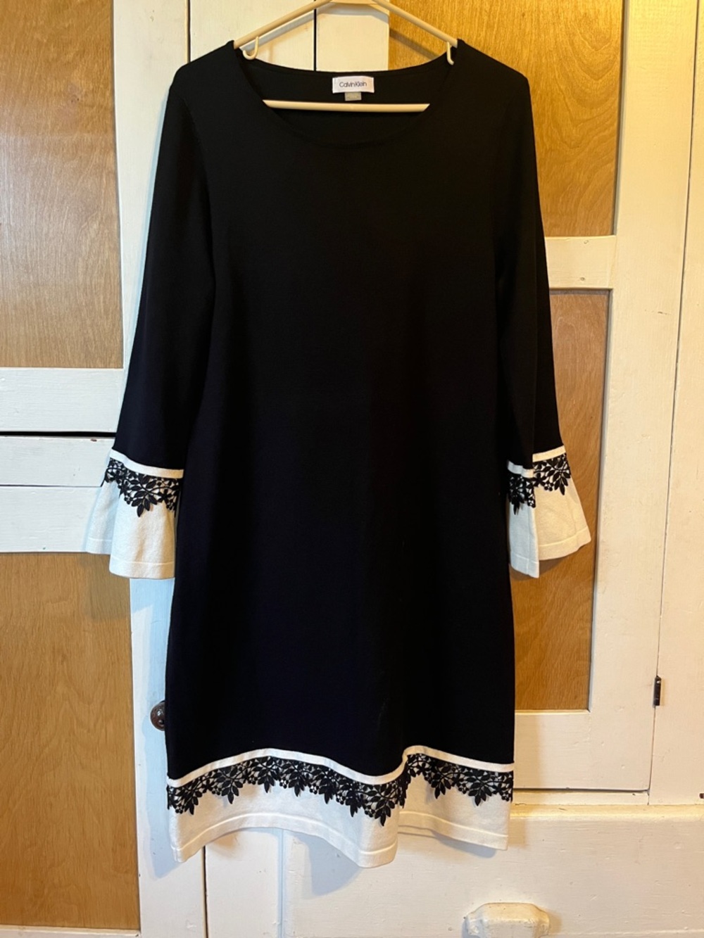 Calvin Klein Black Dress with White Embroidered Trim
